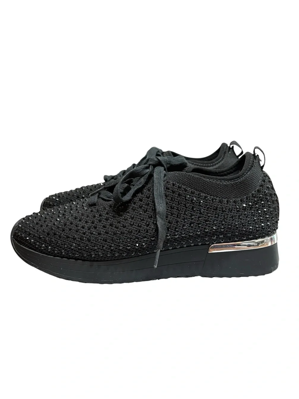 Reaction Kenneth Cole Cameron Rhinestone Lace-Up Black Sneaker Women US 7 EU 37